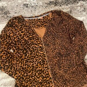 Anthropologie PILCRO Split-Neck Leopard Print Top Waffle Knit Small